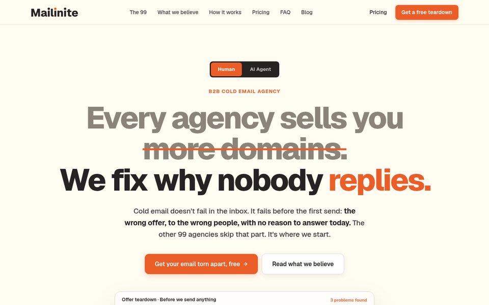 Mailinite.com homepage